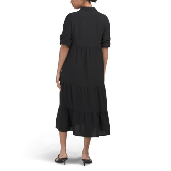 MAX STUDIO Black Roll Tab Sleeve Tiered Maxi Dress - Picture 2 of 2